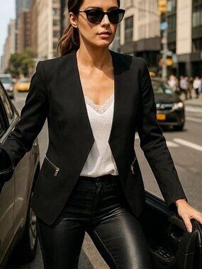 Kenneth Cole Womans Plus Sz 14 Tailored Open Front Black Blazer Jacket Lined